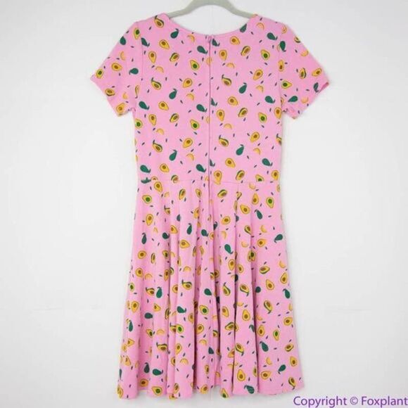 Unique Vintage Gwynnie Bee Avocado summer fruit Pink Fit-And-Flare‎ Dress, M - Picture 8 of 16